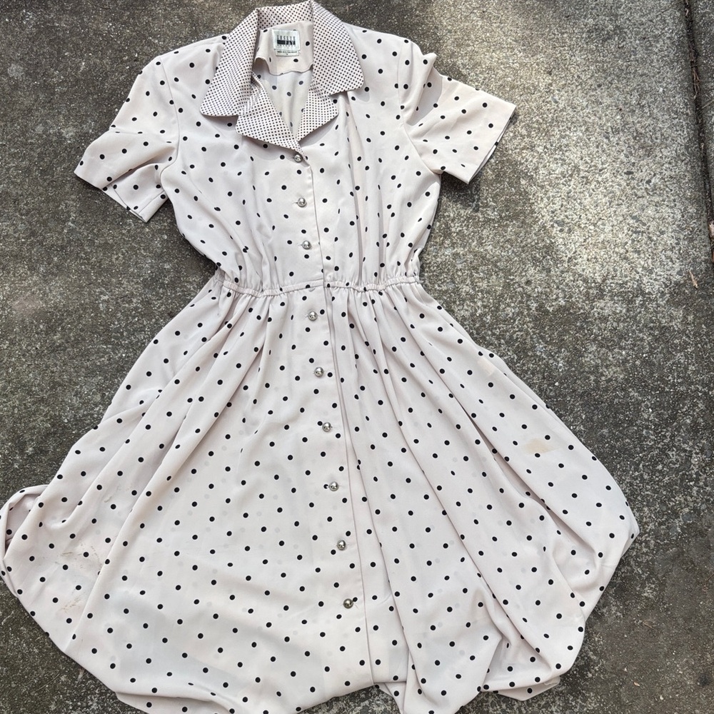 Leslie Fay Pale Pink Polka Dot Button-Front Midi Dress